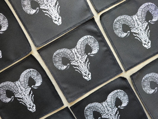 Ram Skull Patch | Handmade Screen Printed Patch | Sew On Patch