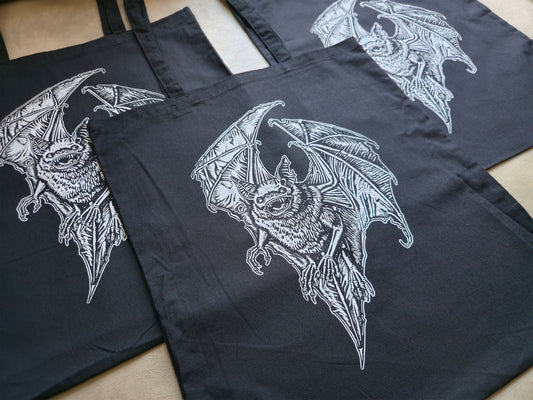 Screaming Chiroptera Tote Bag | Screen Printed Bat | Cotton Tote Bag