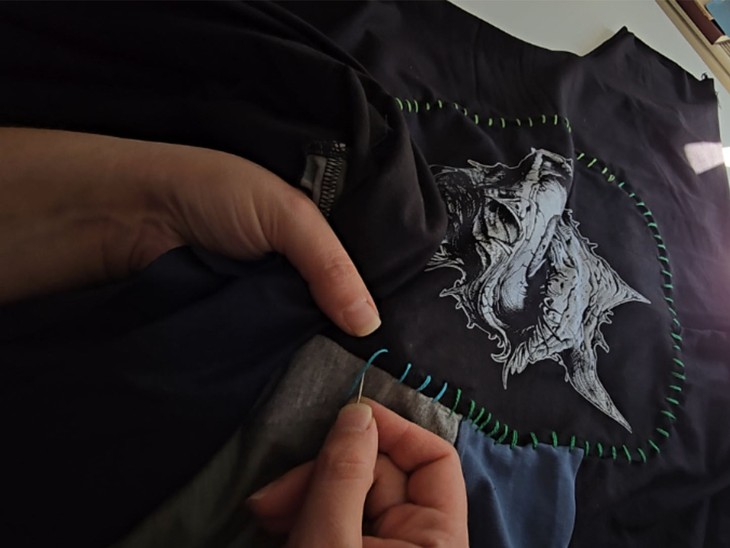 Eye See You Patch Dress | Handmade Screen Printed Dress | Zero waste Patchwork Dress