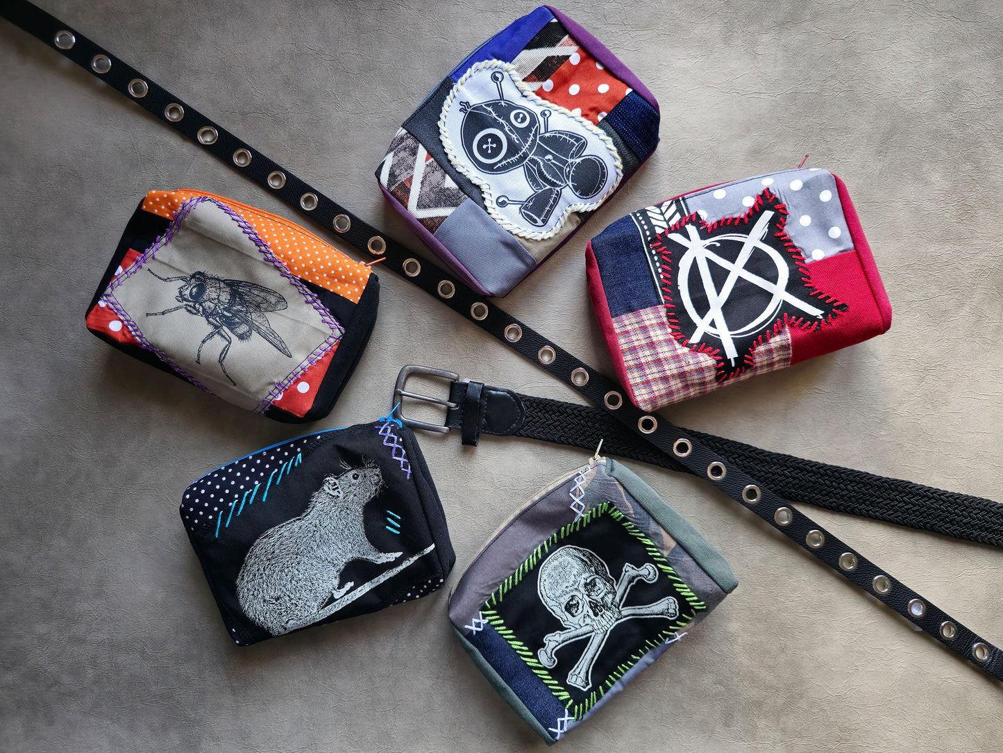 Anarhcy Belt Pouch | Handmade Waist Bag | Screen Printed | Punk Pocket