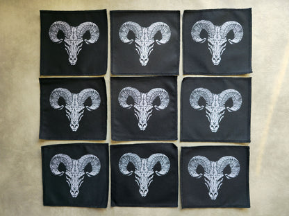 Ram Skull Patch | Handmade Screen Printed Patch | Sew On Patch