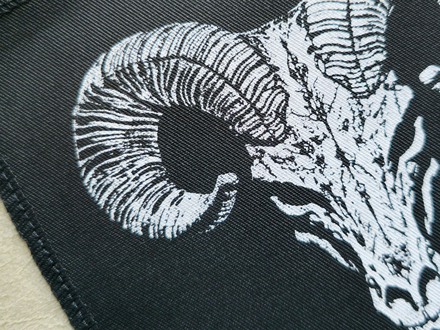 Ram Skull Patch | Handmade Screen Printed Patch | Sew On Patch
