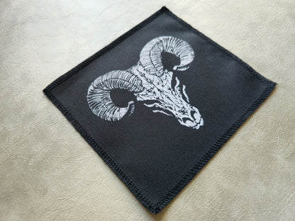 Ram Skull Patch | Handmade Screen Printed Patch | Sew On Patch