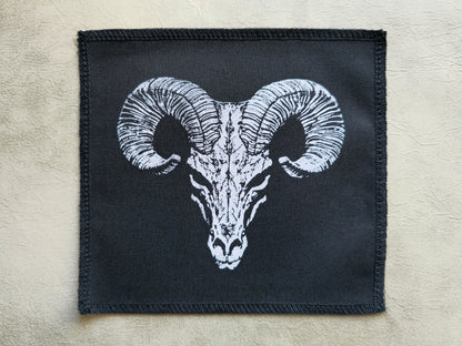 Ram Skull Patch | Handmade Screen Printed Patch | Sew On Patch