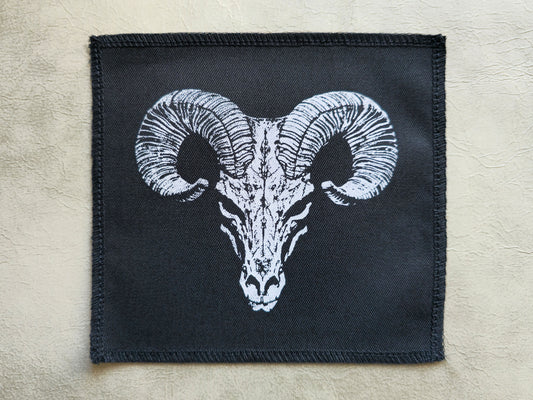 Ram Skull Patch | Handmade Screen Printed Patch | Sew On Patch