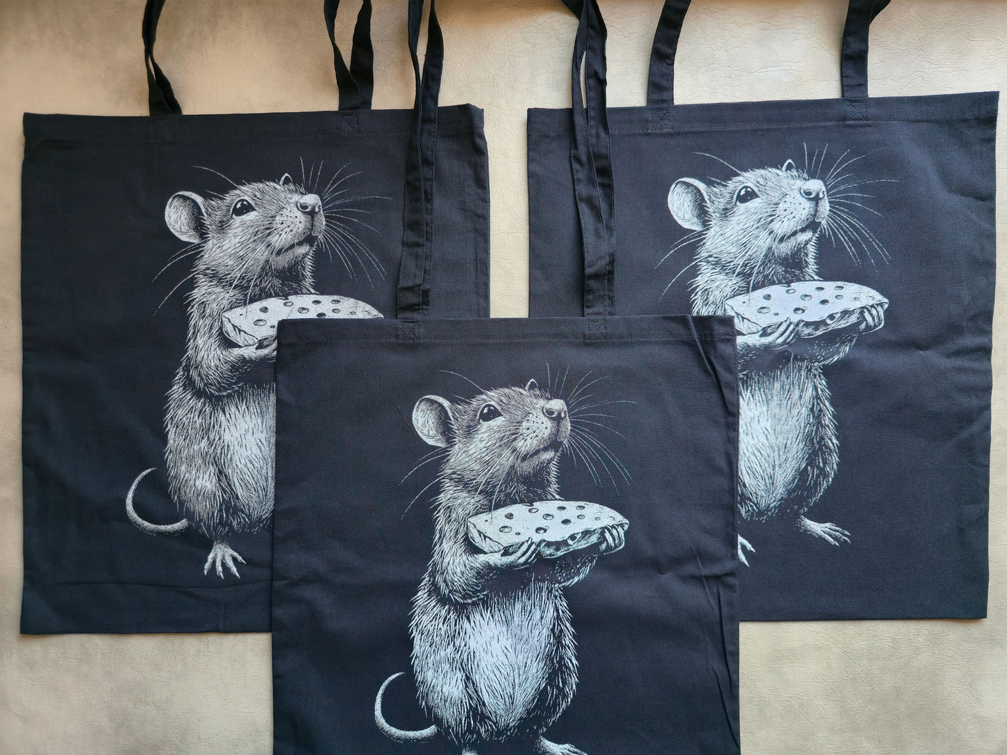 Rat With Cheese Tote Bag | Screen Printed Rat Tote | Cotton Tote Bag