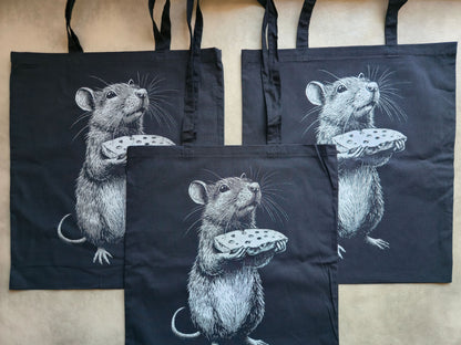 Rat With Cheese Tote Bag | Screen Printed Rat Tote | Cotton Tote Bag