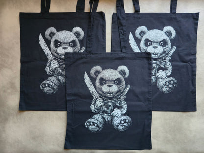 Killer Teddy Bear Tote | Screen Printed Bear Tote | Cotton Tote Bag