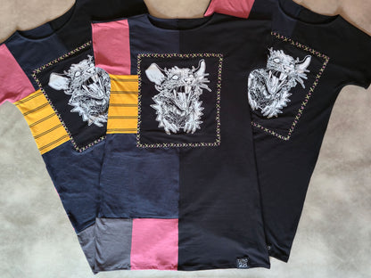 Screaming Rat Patch Dress | Handmade Screen Printed Dress | Zero waste Patchwork Dress