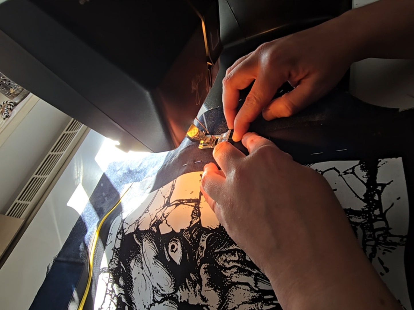 Wall Monster Drawstring Backpack | Handmade Screen Printed Bag | Upcycled Denim Backpack