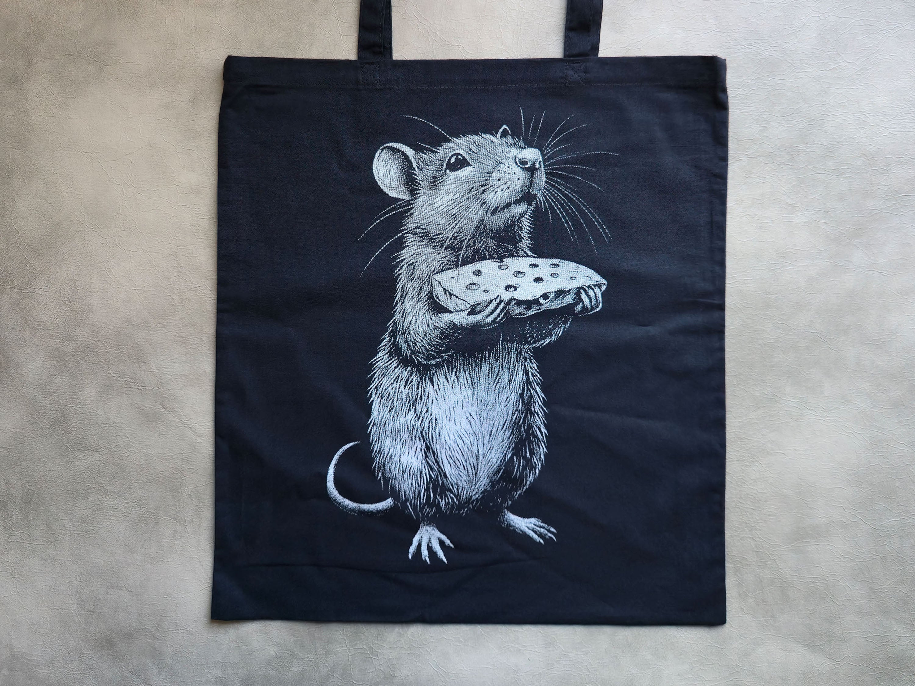 Rat With Cheese Tote Bag | Screen Printed Rat Tote | Cotton Tote