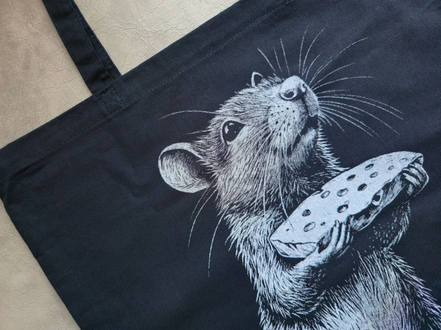 Rat With Cheese Tote Bag | Screen Printed Rat Tote | Cotton Tote Bag