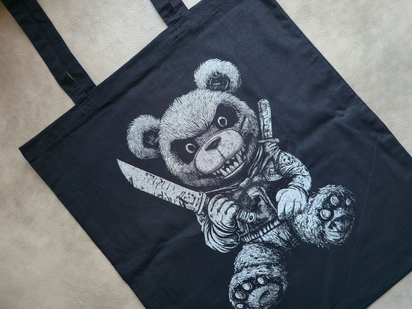 Killer Teddy Bear Tote | Screen Printed Bear Tote | Cotton Tote Bag