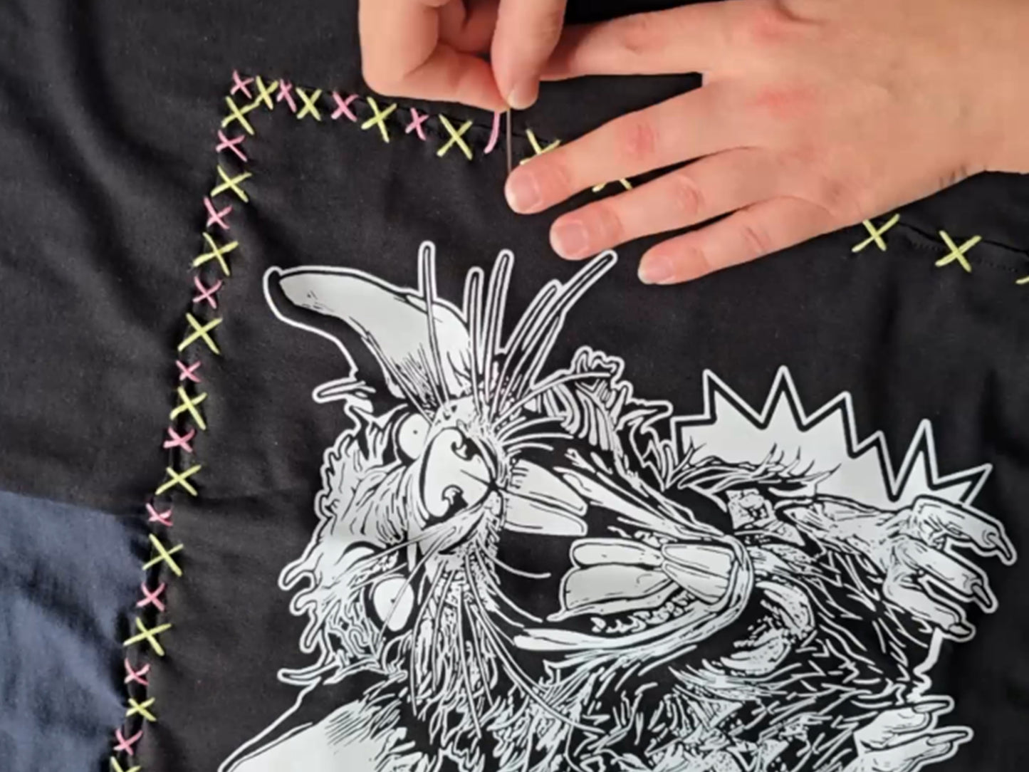 Screaming Rat Patch Dress | Handmade Screen Printed Dress | Zero waste Patchwork Dress