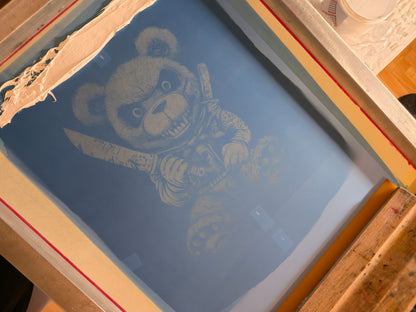 Killer Teddy Bear Drawstring Backpack | Handmade Screen Printed Bag | Upcycled Denim Backpack