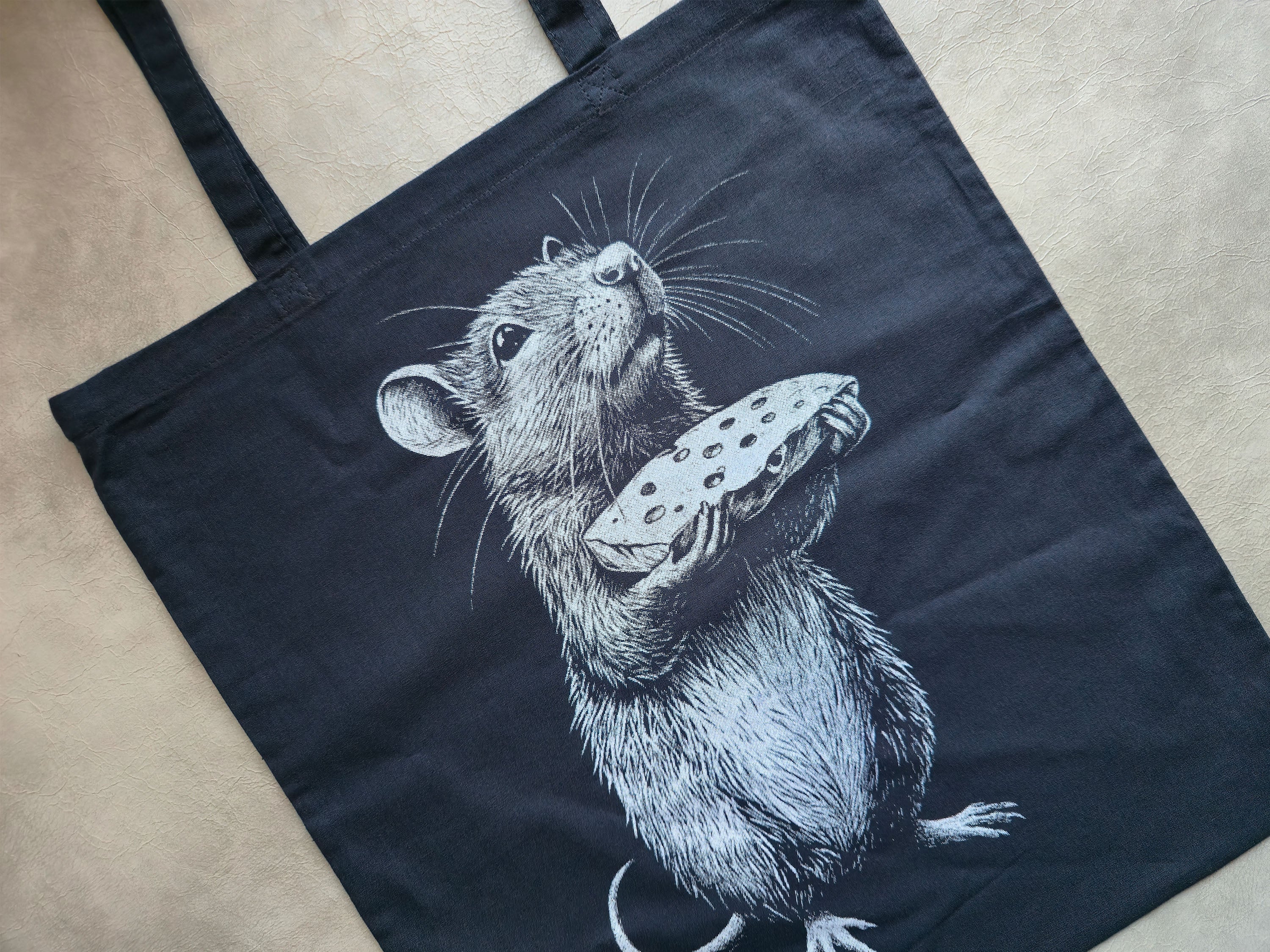 Rat With Cheese Tote Bag | Screen Printed Rat Tote | Cotton Tote