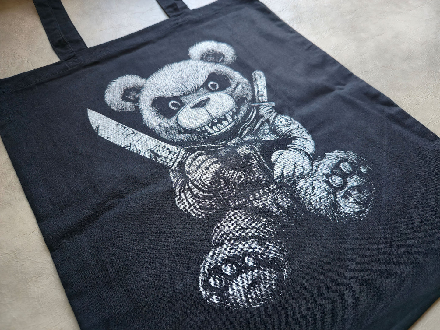 Killer Teddy Bear Tote | Screen Printed Bear Tote | Cotton Tote Bag
