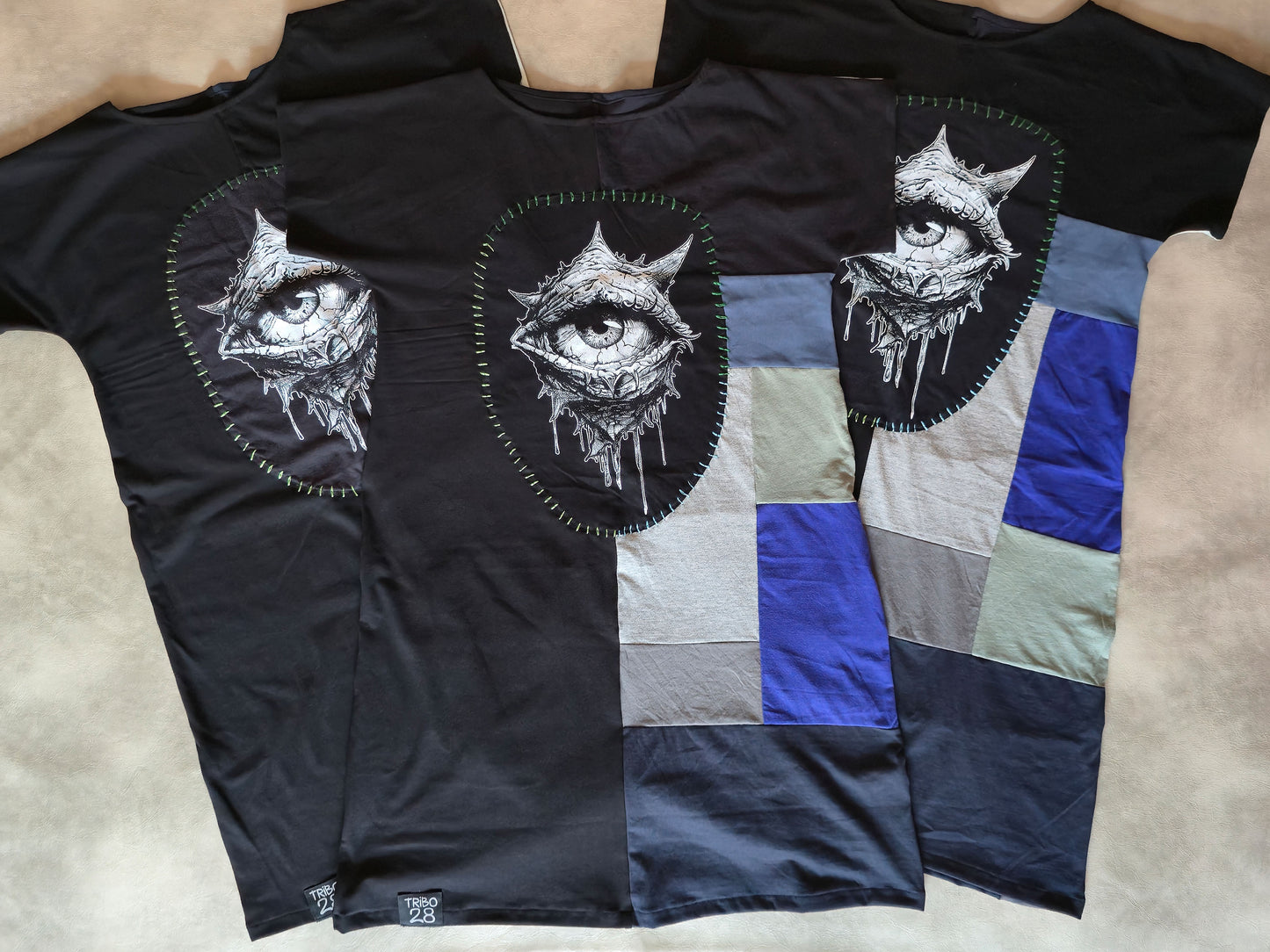 Eye See You Patch Dress | Handmade Screen Printed Dress | Zero waste Patchwork Dress