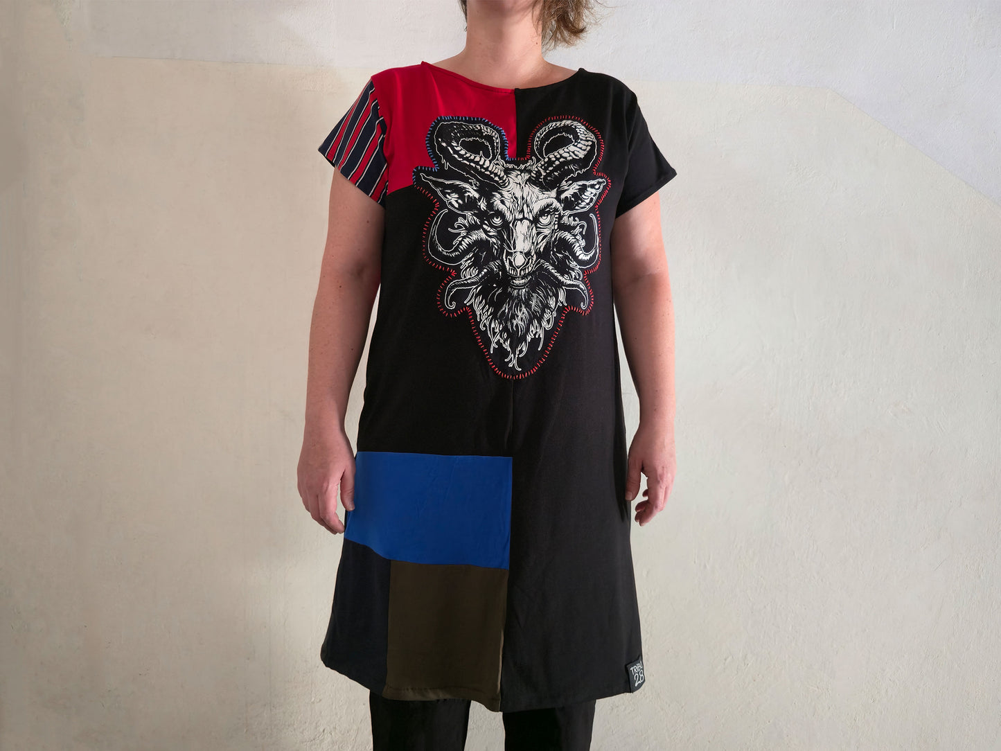 Baphomet Patch Dress | Handmade Screen Printed Dress | Zero waste Patchwork Dress