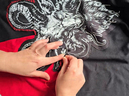 Baphomet Patch Dress | Handmade Screen Printed Dress | Zero waste Patchwork Dress