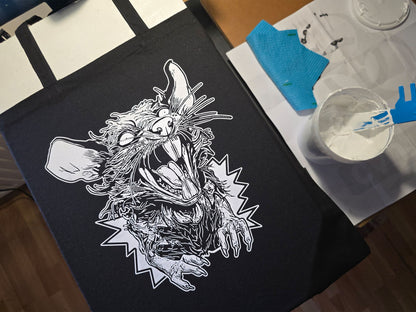 Screaming Rat Tote Bag | Screen Printed Rat Tote | Cotton Tote Bag
