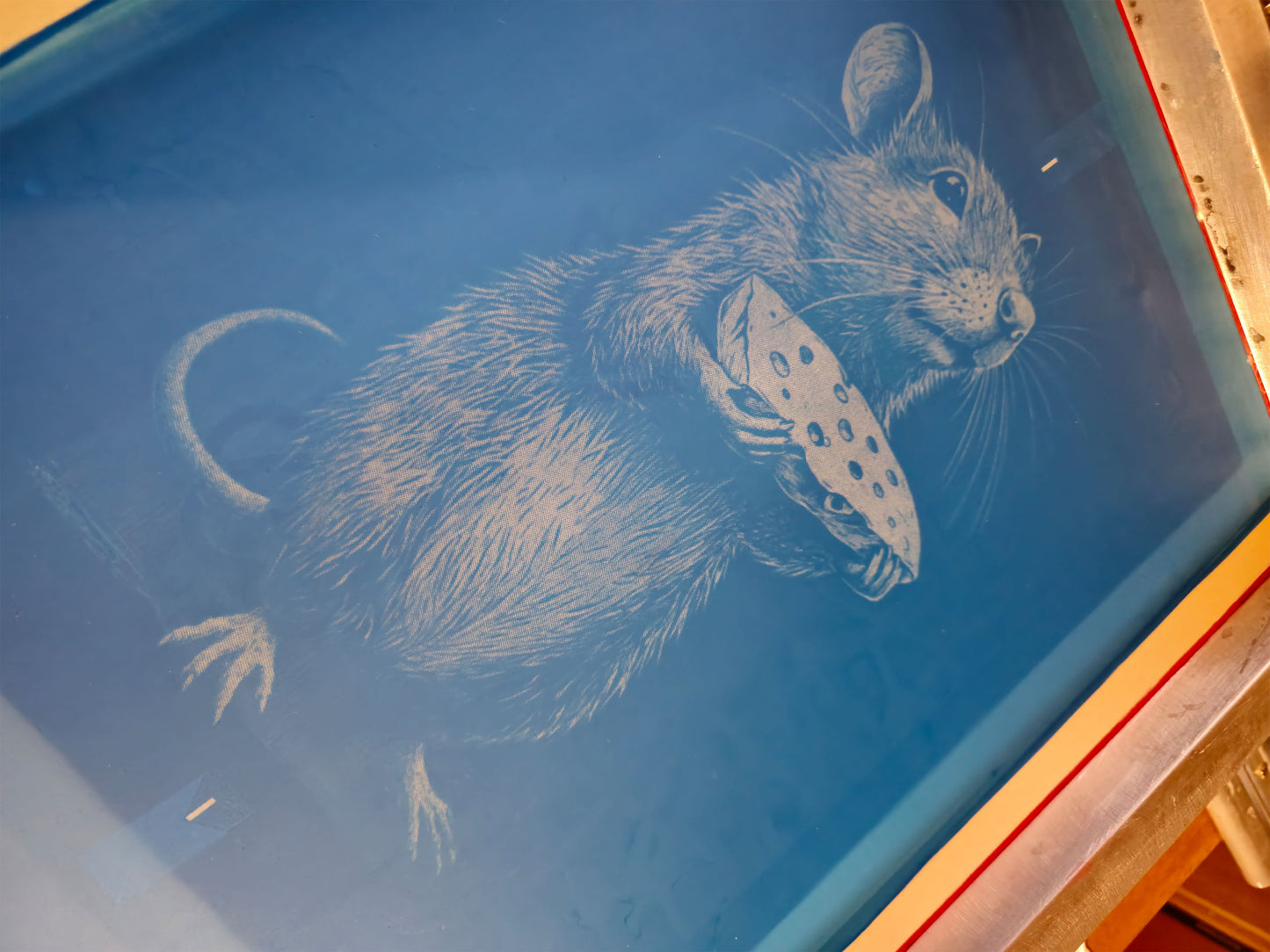 Rat With Cheese Drawstring Backpack | Handmade Screen Printed Bag| Upcycled Denim Backpack