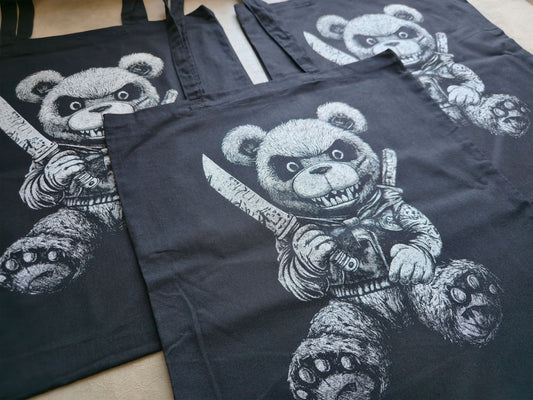 Killer Teddy Bear Tote | Screen Printed Bear Tote | Cotton Tote Bag