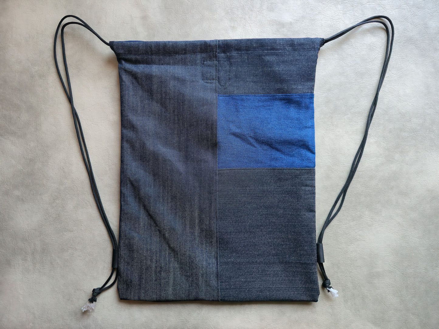 Eye See You Drawstring Backpack | Handmade Screen Printed Bag | Upcycled Denim Backpack