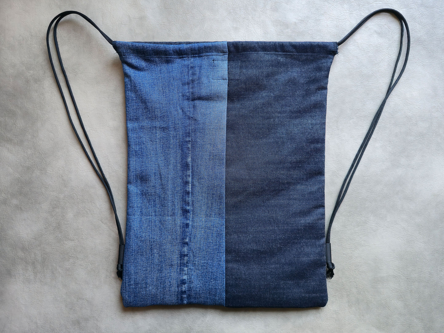 Wall Monster Drawstring Backpack | Handmade Screen Printed Bag | Upcycled Denim Backpack