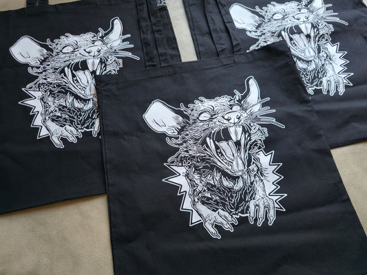 Screaming Rat Tote Bag | Screen Printed Rat Tote | Cotton Tote Bag