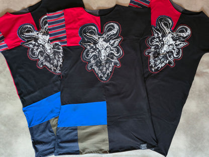 Baphomet Patch Dress | Handmade Screen Printed Dress | Zero waste Patchwork Dress