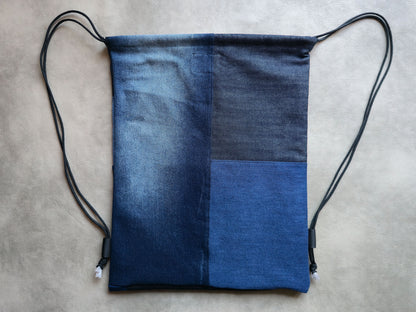 Rat With Cheese Drawstring Backpack | Handmade Screen Printed Bag| Upcycled Denim Backpack