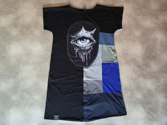 Eye See You Patch Dress | Handmade Screen Printed Dress | Zero waste Patchwork Dress