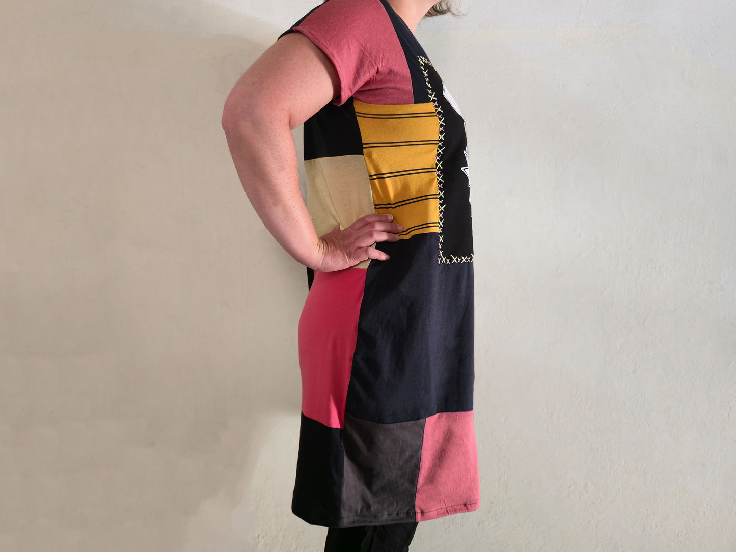 Screaming Rat Patch Dress | Handmade Screen Printed Dress | Zero waste Patchwork Dress