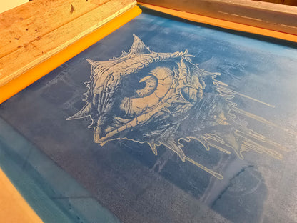 Eye See You Drawstring Backpack | Handmade Screen Printed Bag | Upcycled Denim Backpack