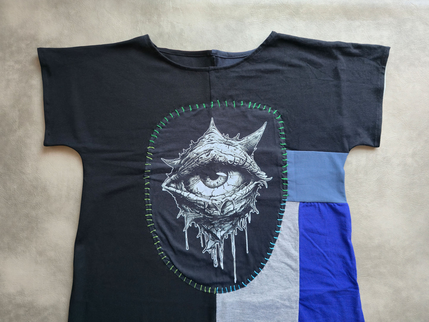 Eye See You Patch Dress | Handmade Screen Printed Dress | Zero waste Patchwork Dress