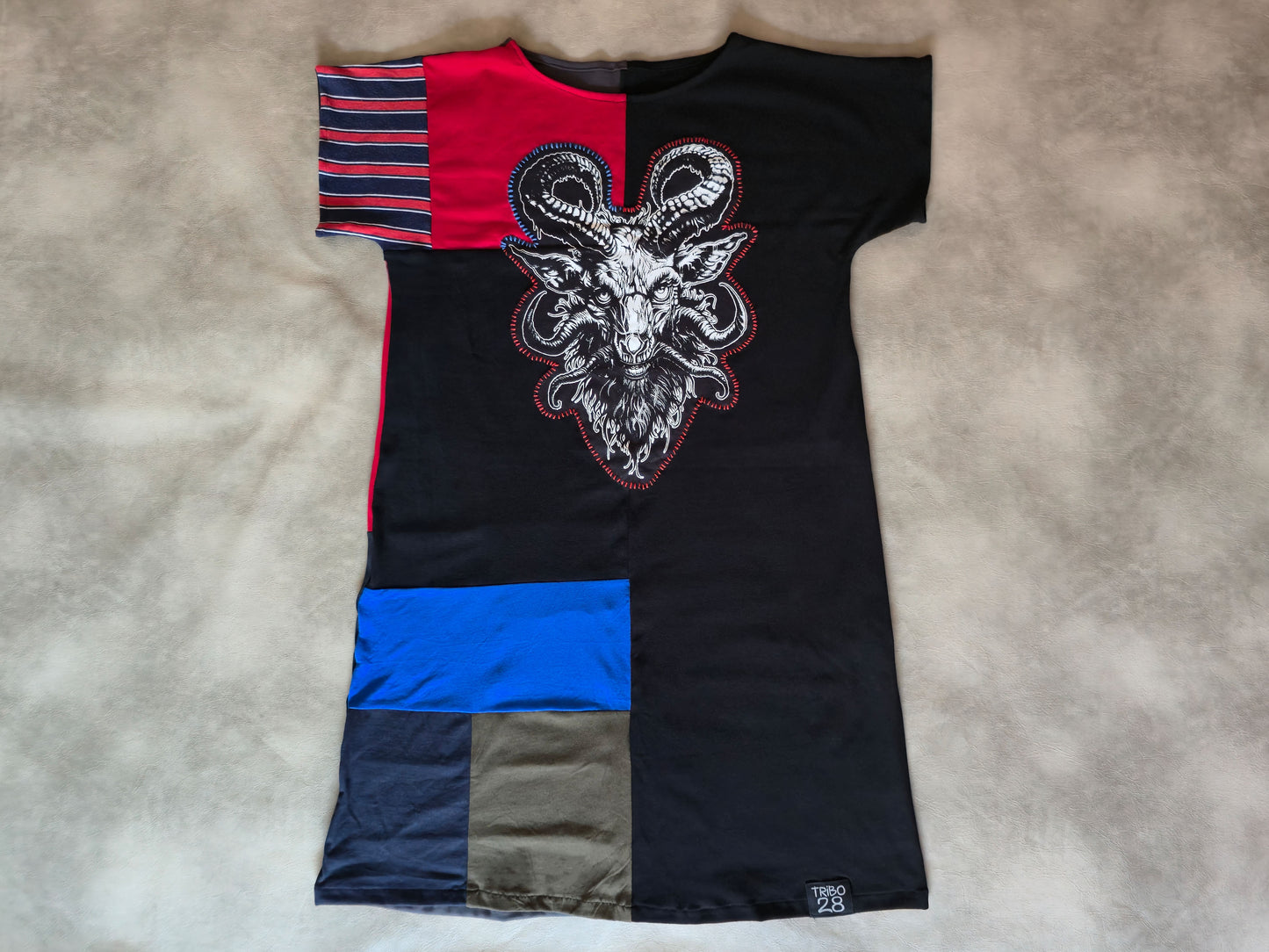 Baphomet Patch Dress | Handmade Screen Printed Dress | Zero waste Patchwork Dress