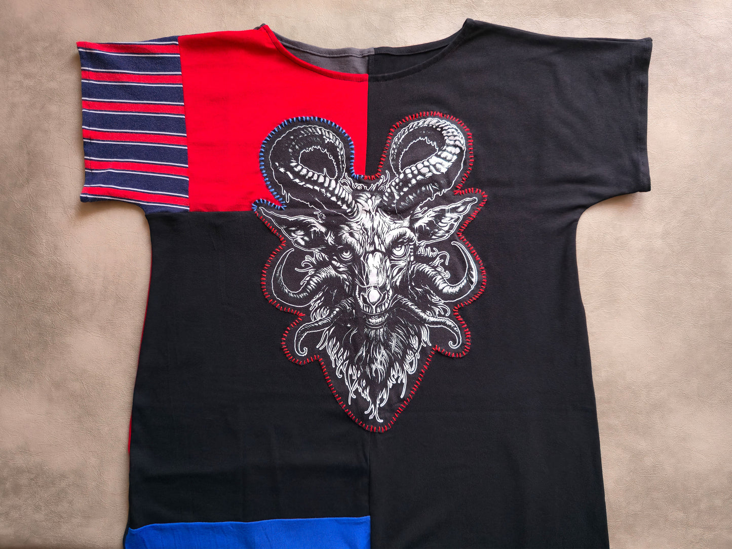 Baphomet Patch Dress | Handmade Screen Printed Dress | Zero waste Patchwork Dress