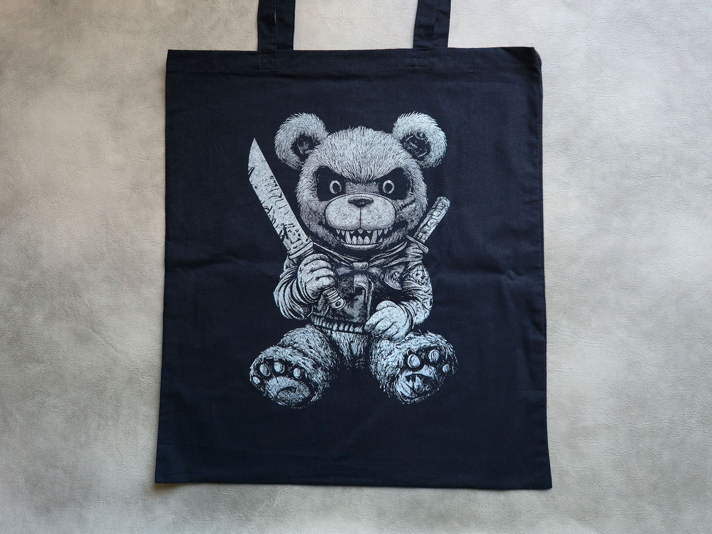 Killer Teddy Bear Tote | Screen Printed Bear Tote | Cotton Tote Bag