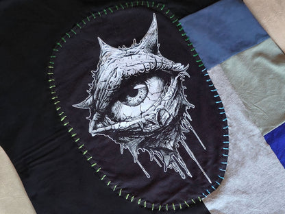 Eye See You Patch Dress | Handmade Screen Printed Dress | Zero waste Patchwork Dress