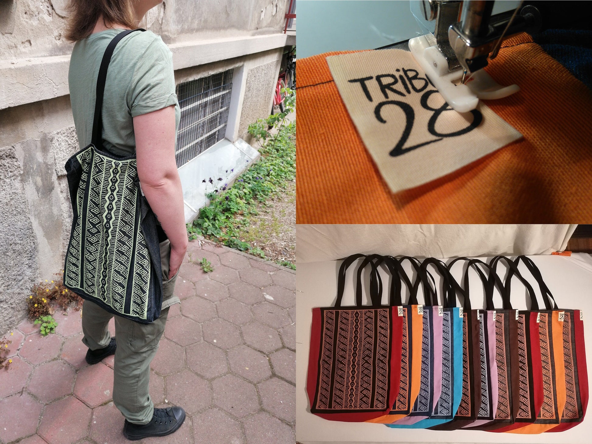 Tribal Pattern Tote Bag | Screen Printed Tote | Handmade Denim Bag