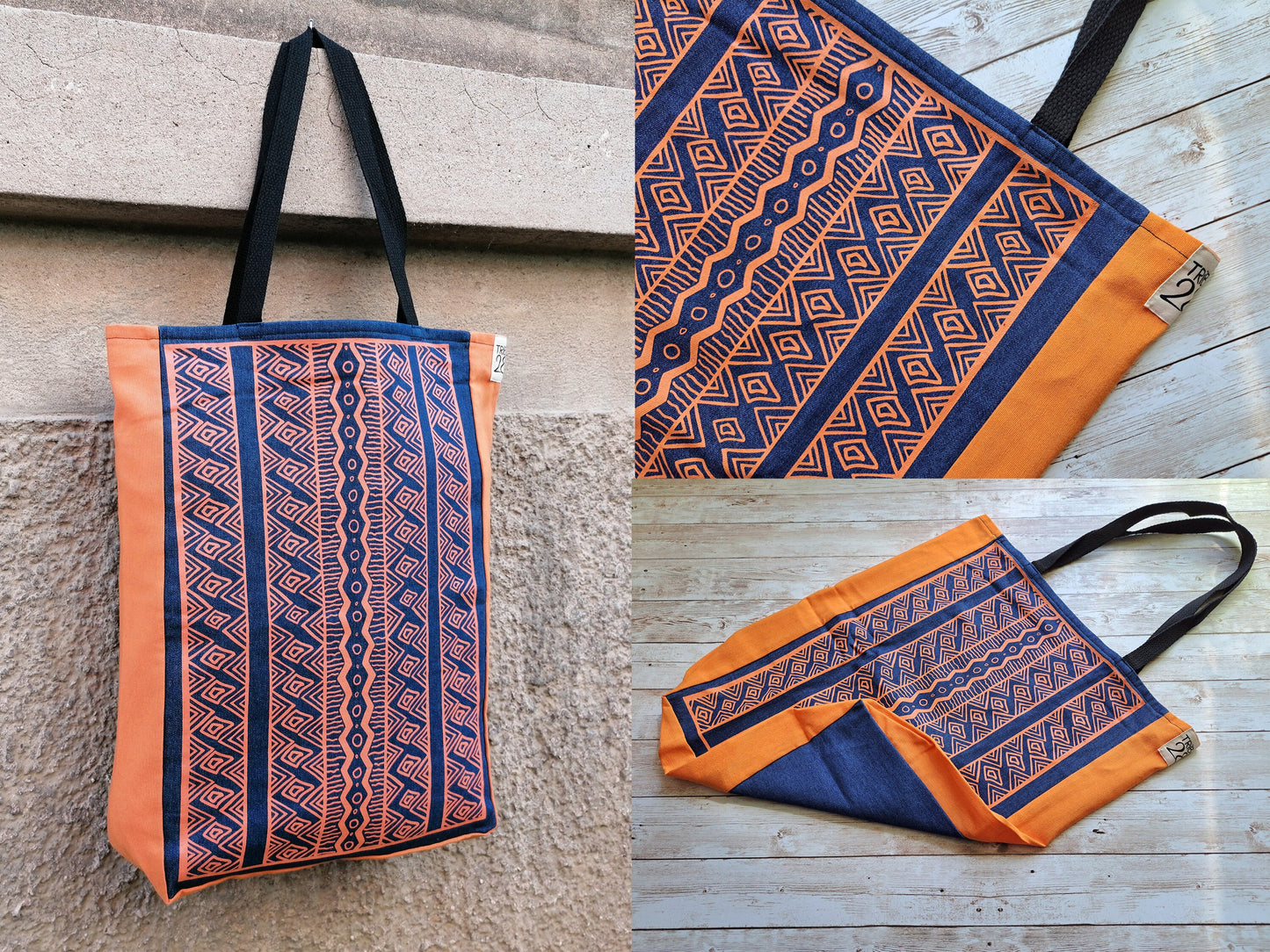 Tribal Pattern Tote Bag | Screen Printed Tote | Handmade Denim Bag