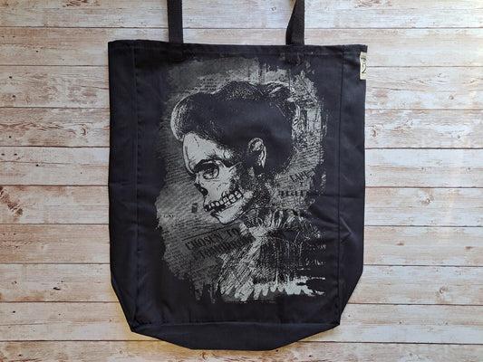 Lady Skull Tote Bag | Unique Screen Printed Tote | Handmade Tote Bag