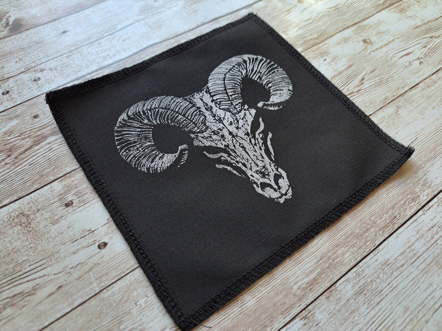 Ram Skull Patch | Screen Printed Patch | Handmade Sew On Patch