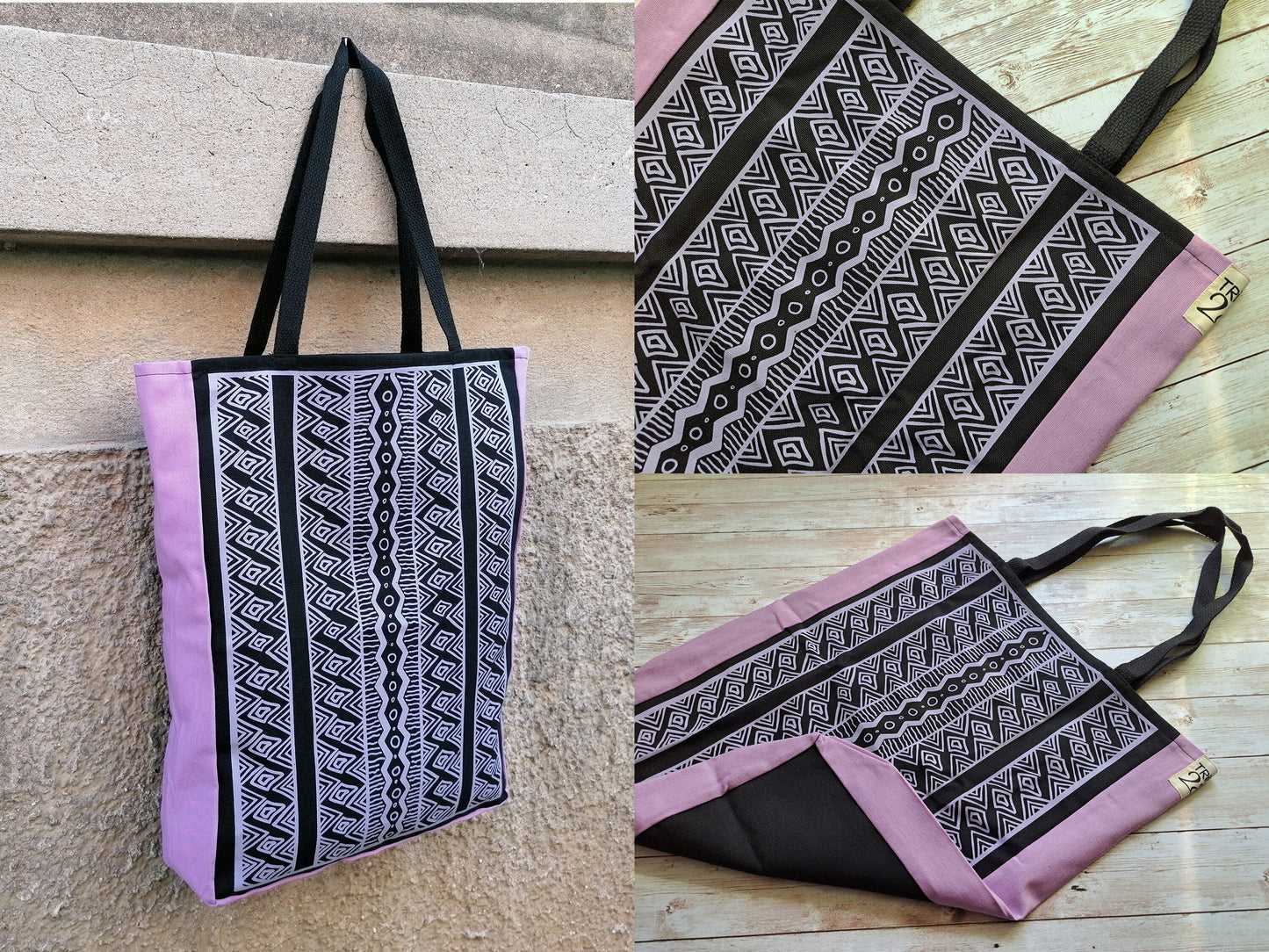 Tribal Pattern Tote Bag | Screen Printed Tote | Handmade Denim Bag