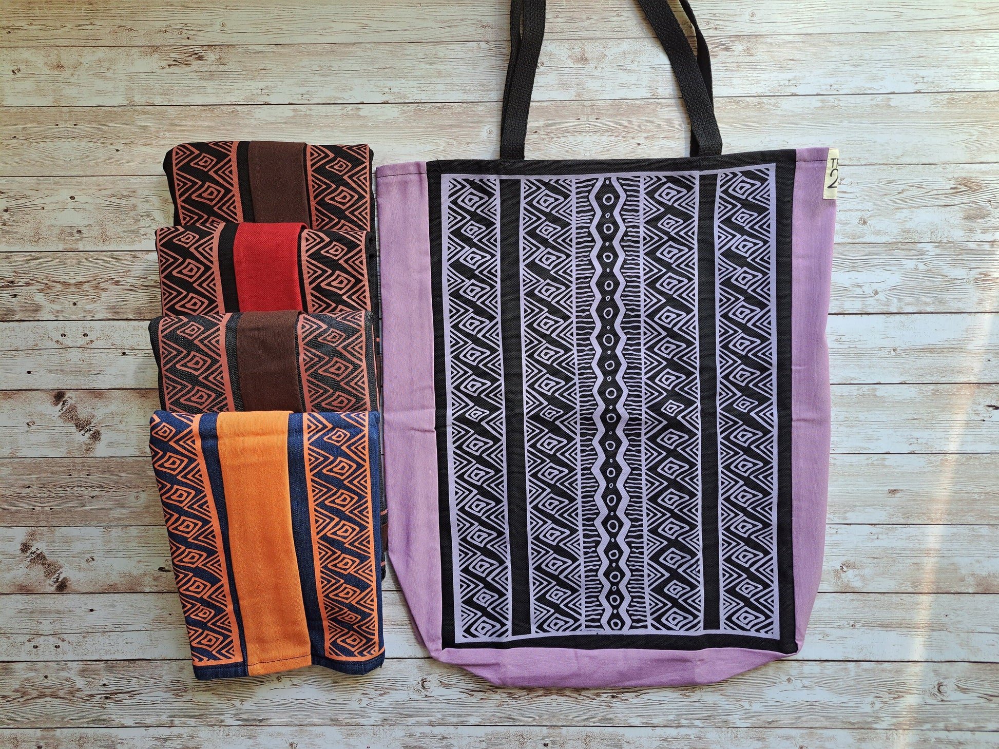 Tribal Pattern Tote Bag | Screen Printed Tote | Handmade Denim Bag