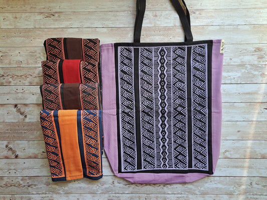 Tribal Pattern Tote Bag | Screen Printed Tote | Handmade Denim Bag