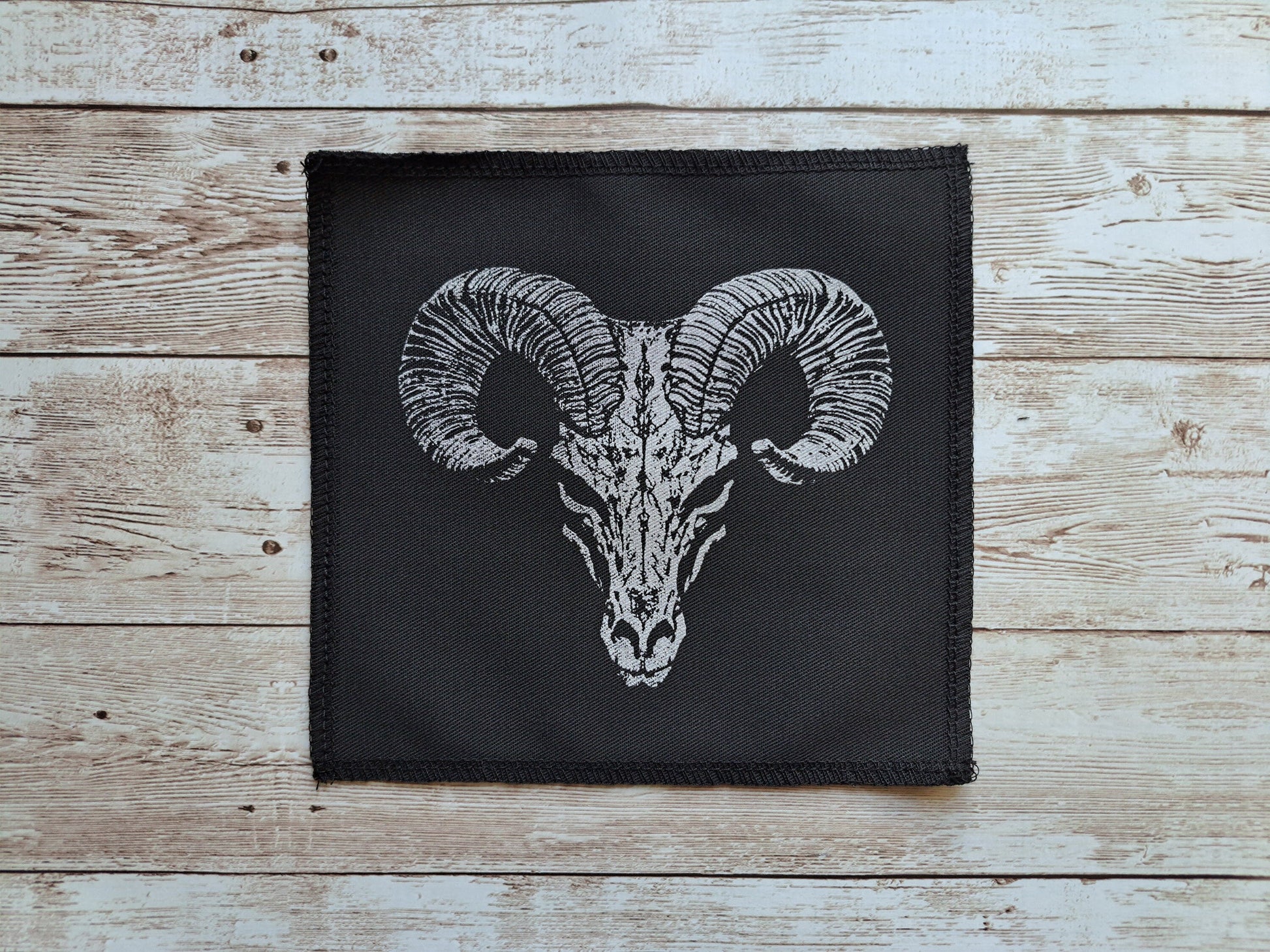 Ram Skull Patch | Screen Printed Patch | Handmade Sew On Patch