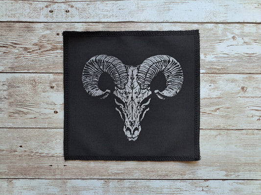 Ram Skull Patch | Screen Printed Patch | Handmade Sew On Patch