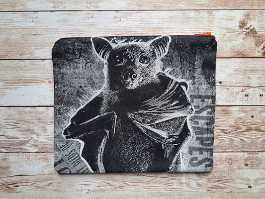 Bat Zipper Pouch | Limited Edition | Unique Art Pouch | Hand Screen Printed Accessory Pouch